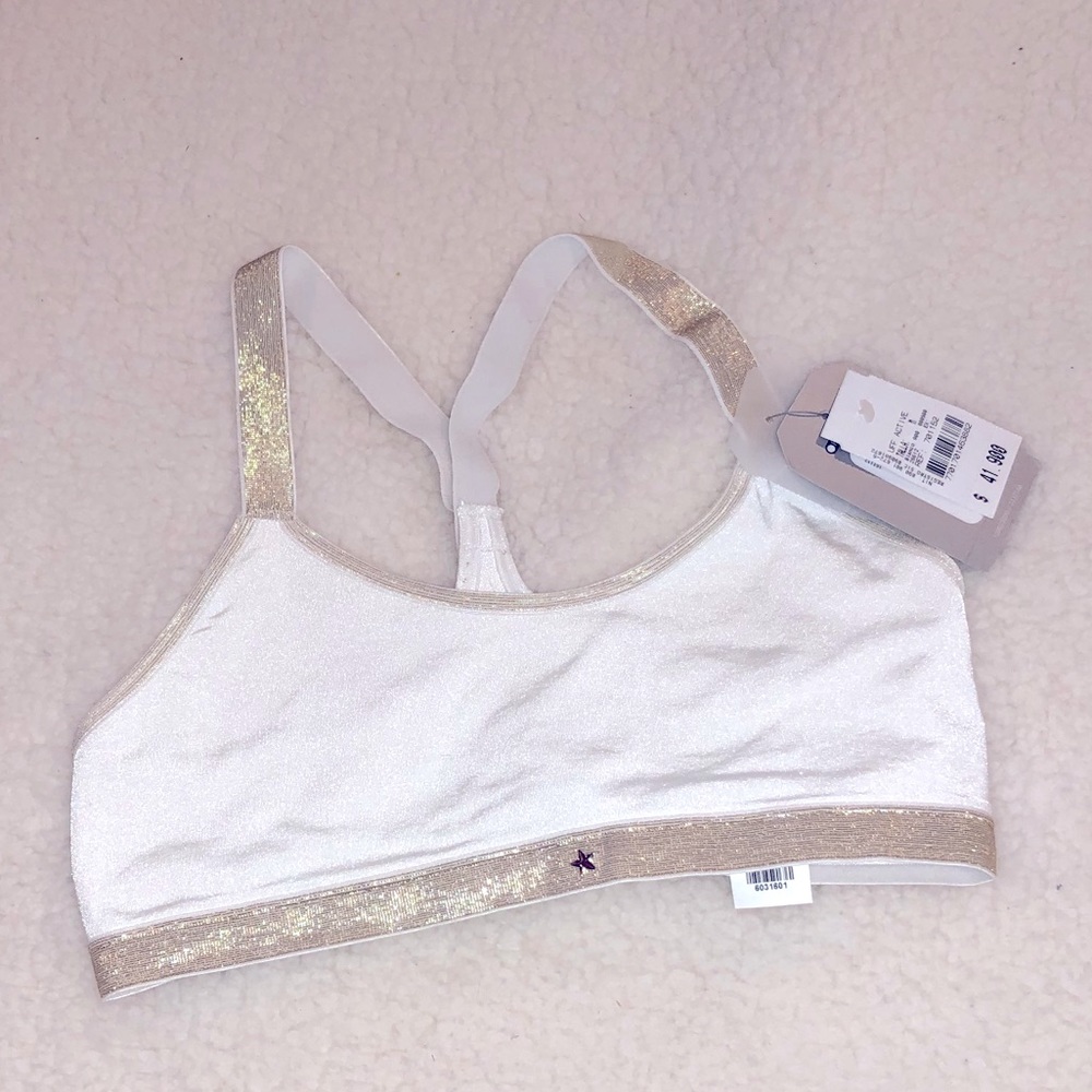 NWT White w/ gold lining sports bra
